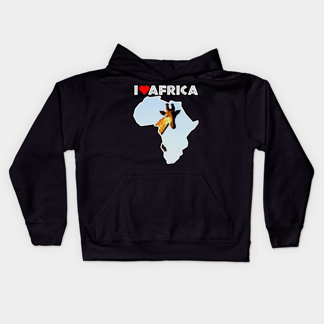 I Love Africa Blue Sky Giraffe Kids Hoodie by PathblazerStudios